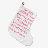 いけない黒およびタンのCoonhound ラージクリスマスストッキング (正面 (吊り時))