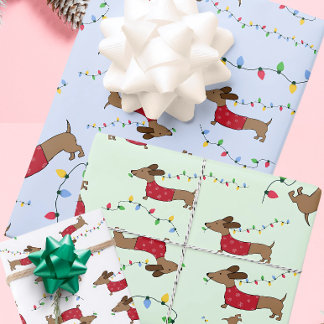 いけなウィンナー犬がクリスマスツリーのライトを盗む ラッピングペーパーシート