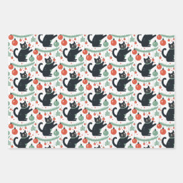 いけなオーナメント付きクリスマス猫 ラッピングペーパーシート