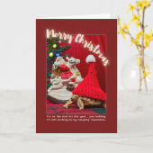 いけなサンタクロースのかわいいクリスマスベビー亀 カード (黄色い花)