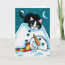 いけなタキシード猫とヘッドレス雪だるま シーズンカード