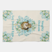 いけな鶏が卵を食うターコイズ キッチンタオル (横)