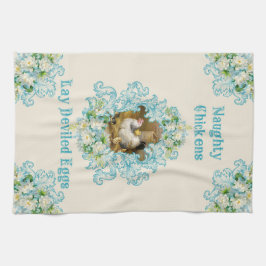 いけな鶏が卵を食うターコイズ キッチンタオル