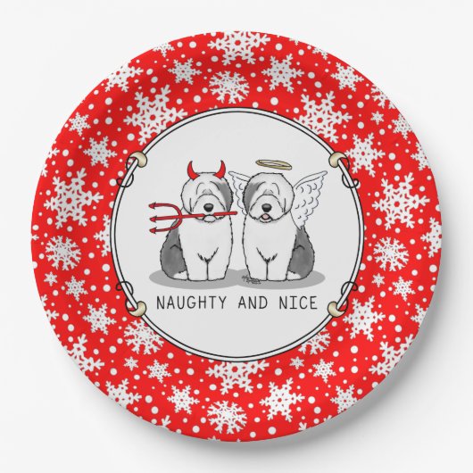 いけな&ニース古いイギリスのシープドッグ(グレー1) ペーパープレート (正面)