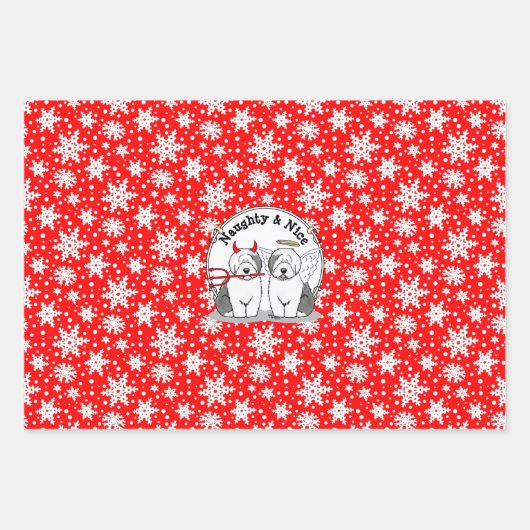 いけな&ニース古いイギリスのシープドッグ(グレー1) ラッピングペーパーシート (正面)