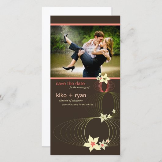 いけばなフランギパニピンクのトロピカルフラワー結婚ズ セーブザデート (正面/裏面)