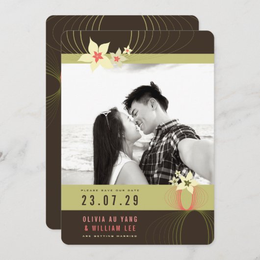 いけばなフランギパニピンクのトロピカルフラワー結婚ズ 招待状 (正面/裏面)