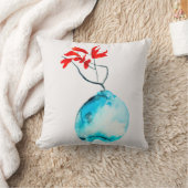 いけばな青い花瓶の水彩画 クッション (ブランケット)