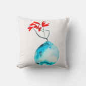 いけばな青い花瓶の水彩画 クッション (正面)