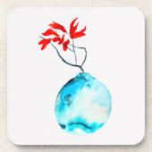 いけばな青い花瓶の水彩画 コースター (正面)