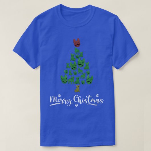 いじめっおもしろいて可愛いドッグフランスのロー付きクリスマスツリー Tシャツ (デザイン正面)