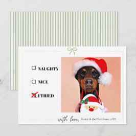 いたずらいい子私は試した犬の写真クリスマスの面白いデザイン ノートカード