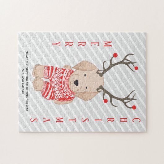 いたずらおもしろいクリスマスゴールデンレトリエバーパピーギフト ジグソーパズル (横)