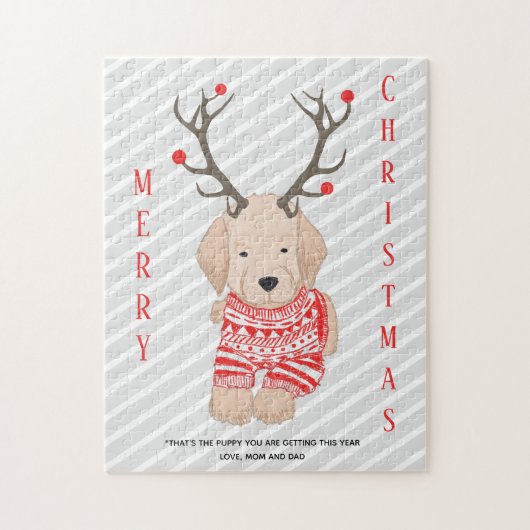 いたずらおもしろいクリスマスゴールデンレトリエバーパピーギフト ジグソーパズル (縦)