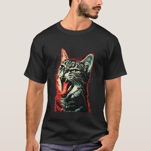 いたずらっぽく舌を出したクールな猫 Tシャツ (正面)
