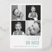 いたずらっ子かいい子か 4枚の写真 ホイル ホリデーカード 箔招待状 (正面)