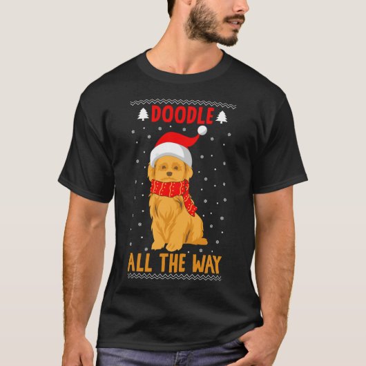 いたずらっ子ゴールドゥードルサンタ帽子 Tシャツ (正面)
