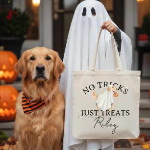 いたずらなしでお菓子を Funny Pun ゴーストドッグ ハロウィン トートバッグ