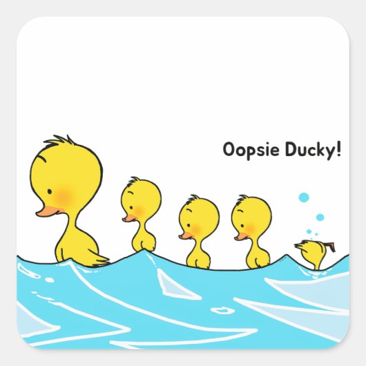 いたずらなアヒルの子が水しぶきをあげる スクエアシール (正面)