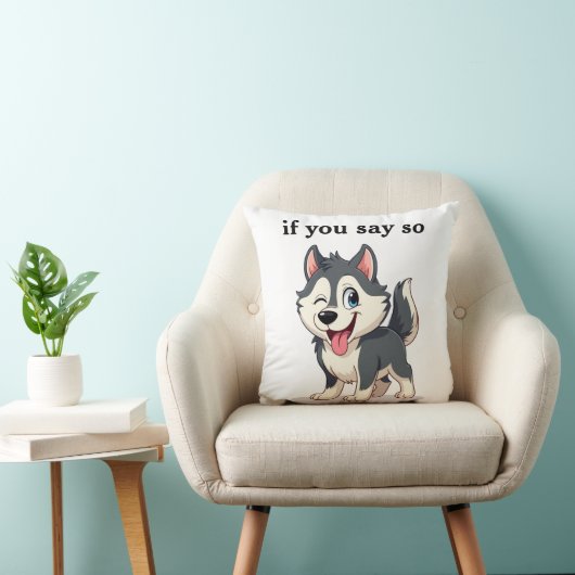 いたずらなウィンクをするハスキー犬のキャラクター抱き枕 クッション (椅子)