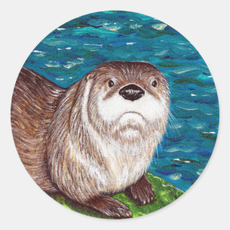 いたずらなカワウソの絵 ラウンドシール