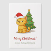 いたずらなトラ猫の赤い帽子のクリスマスツリー用インサート ベラム紙招待状 (正面)
