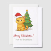 いたずらなトラ猫の赤い帽子のクリスマスツリー用インサート ベラム紙招待状 (オフセット)