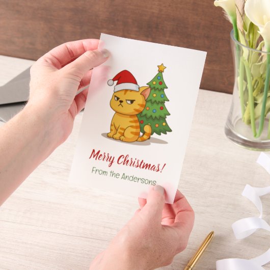 いたずらなトラ猫の赤い帽子のクリスマスツリー用インサート ベラム紙招待状 (ポータブル)