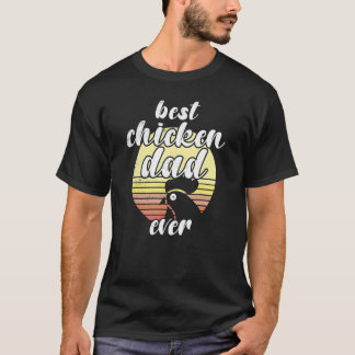 いたずらなニワトリのレトロな夕日 ベストチキンダッド Tシャツ