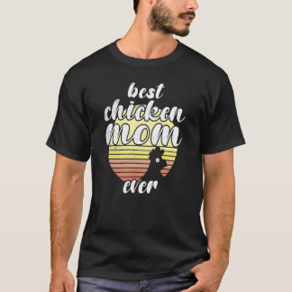 いたずらなニワトリのレトロな夕日 ベストチキンマムエバー Tシャツ