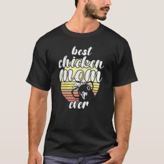 いたずらなニワトリのレトロな夕日 ベストニワトリママ Tシャツ
