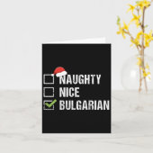 いたずらなブルガリアのサンタ帽のクリスマスプレゼント カード (黄色い花)