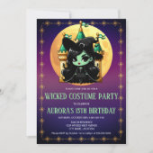 いたずらな楽しみ 緑の魔女 ハロウィン 誕生日 招待状 (正面)