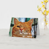 いたずらな猫のユーモアあふれるウィンクの挨拶 カード (黄色い花)