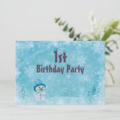 いたずらな雪だるまのクリスマスシーンの1歳の誕生日 招待状 (スタンド正面)