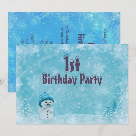 いたずらな雪だるまのクリスマスシーンの1歳の誕生日 招待状 (正面/裏面)