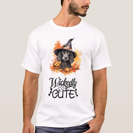 いたずらな黒犬の仔犬の魔女 Tシャツ (正面)