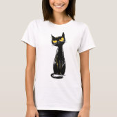いたずらな黒猫 - 怒った黄色い目のイラスト Tシャツ (正面)