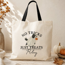 いたずらはなしでお菓子を ハロウィンのおかしなパロディ 幽霊犬 トートバッグ