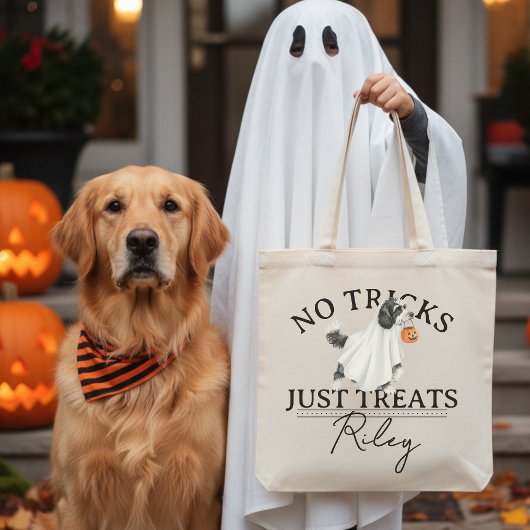 いたずらはなしでお菓子を ハロウィンのおもしろパロディ 幽霊犬 トートバッグ