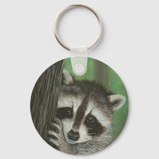 いたずらアライグマの木のキーチェーン キーホルダー