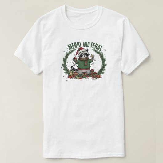 いたずらアライグマ メリークリスマス Tシャツ (デザイン正面)