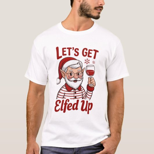 いたずらエルフのクリスマスワイン ユーモア Tシャツ (正面)