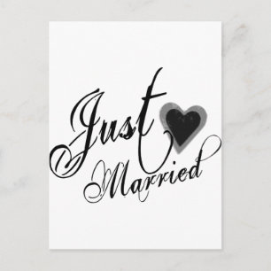 いたずらグランジなスクリプト – たった今結婚しましたハートブラック 案内ポストカード