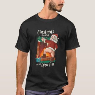 いたずらサンタのダーティーフードジョーク ナッツをローストする X Tシャツ