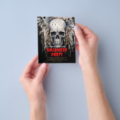 いたずらスカルブラックハローウィンパーティ招待状 チラシ (手)