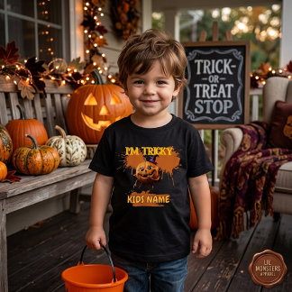 いたずらハロウィンカボチャの子供の名前Tシャツ トドラーTシャツ