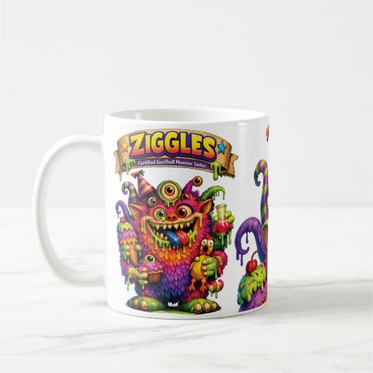 いたずらモンスターズシリーズのジグル コーヒーマグカップ (左)