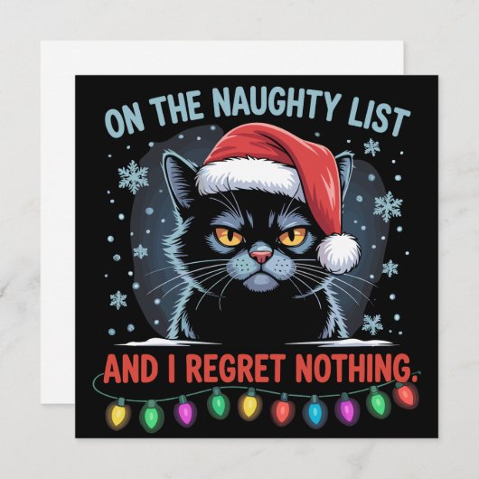 いたずらリストに入って後悔なしの猫のクリスマス シーズンカード (正面/裏面)