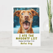 いたずらリストの犬のクリスマスフォト シーズンカード (正面)